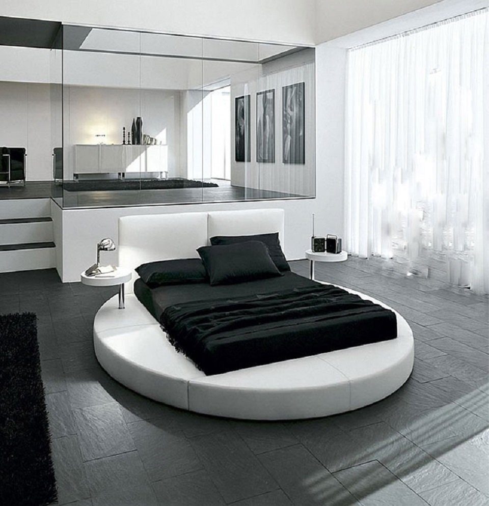 JVmoebel Bett Rundes Bett Rund Design Betten Leder Doppel Luxus Hotel  Gestell