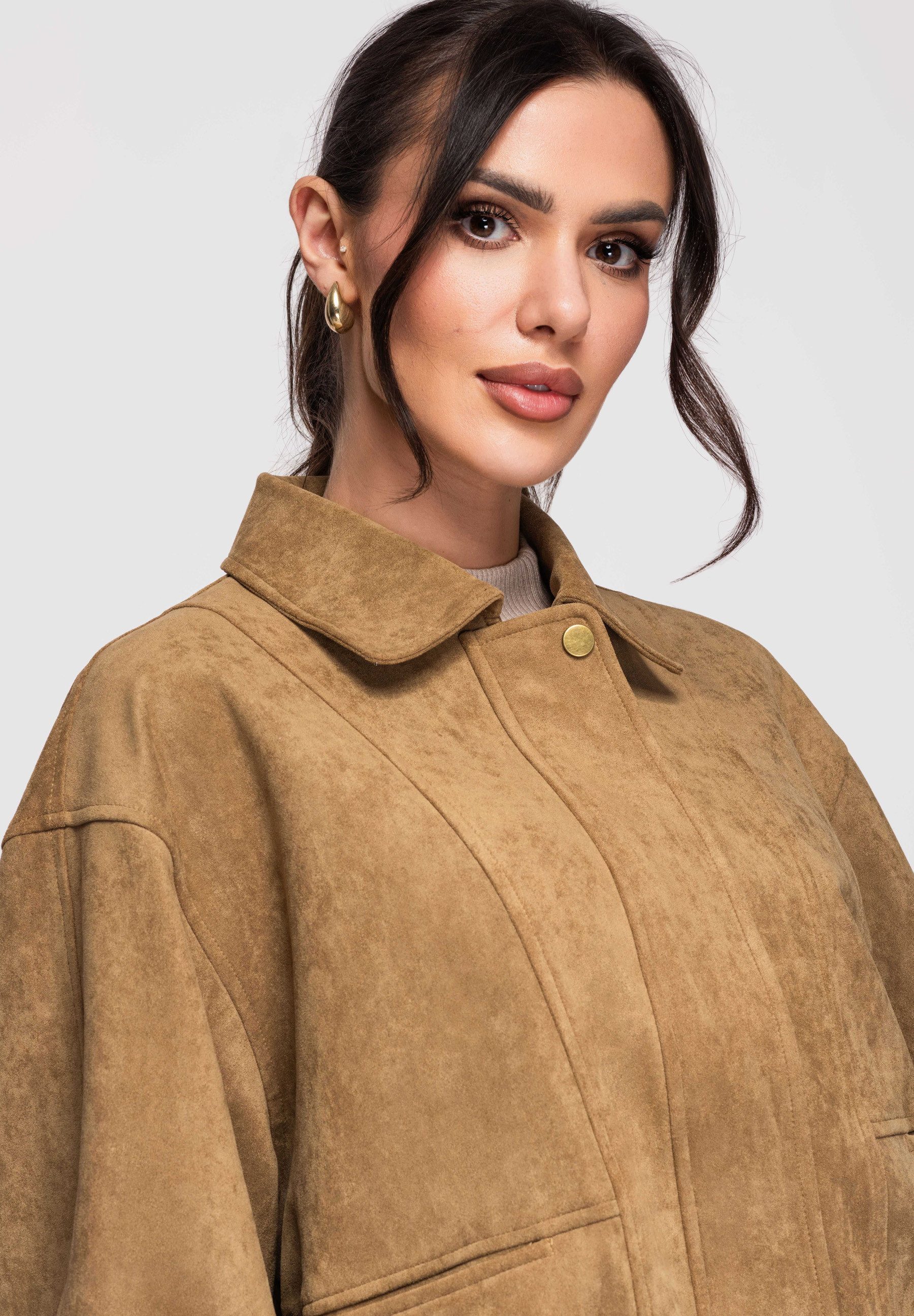 OMBRE Bomberjacke Damen Bomberjacke Kurz Locker Casual Khaki ONESIZE (kein Set, 1-St) Kurze Länge, lockerer Bomber-Stil