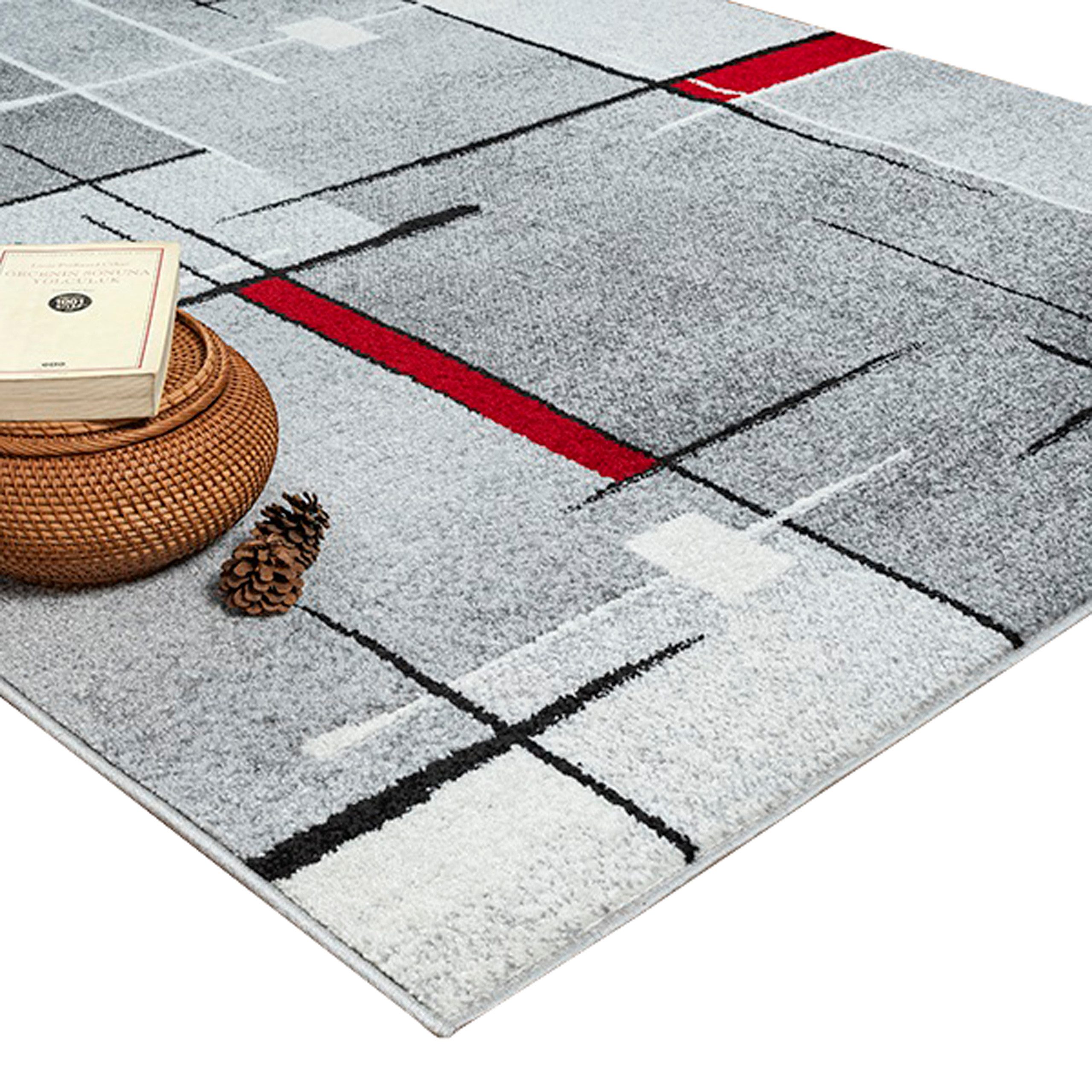 Carpetia Teppich Designerteppich mit grafischem Muster – Grau, Rot & Weiß, günstig online kaufen