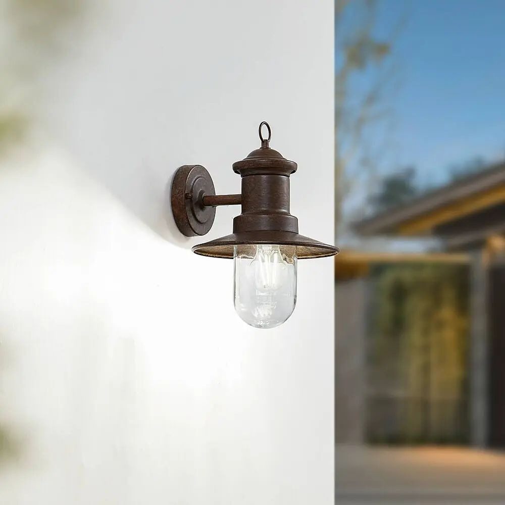 Lindby Außen-Wandleuchte, IP44, rostfarben, Laternen-Design