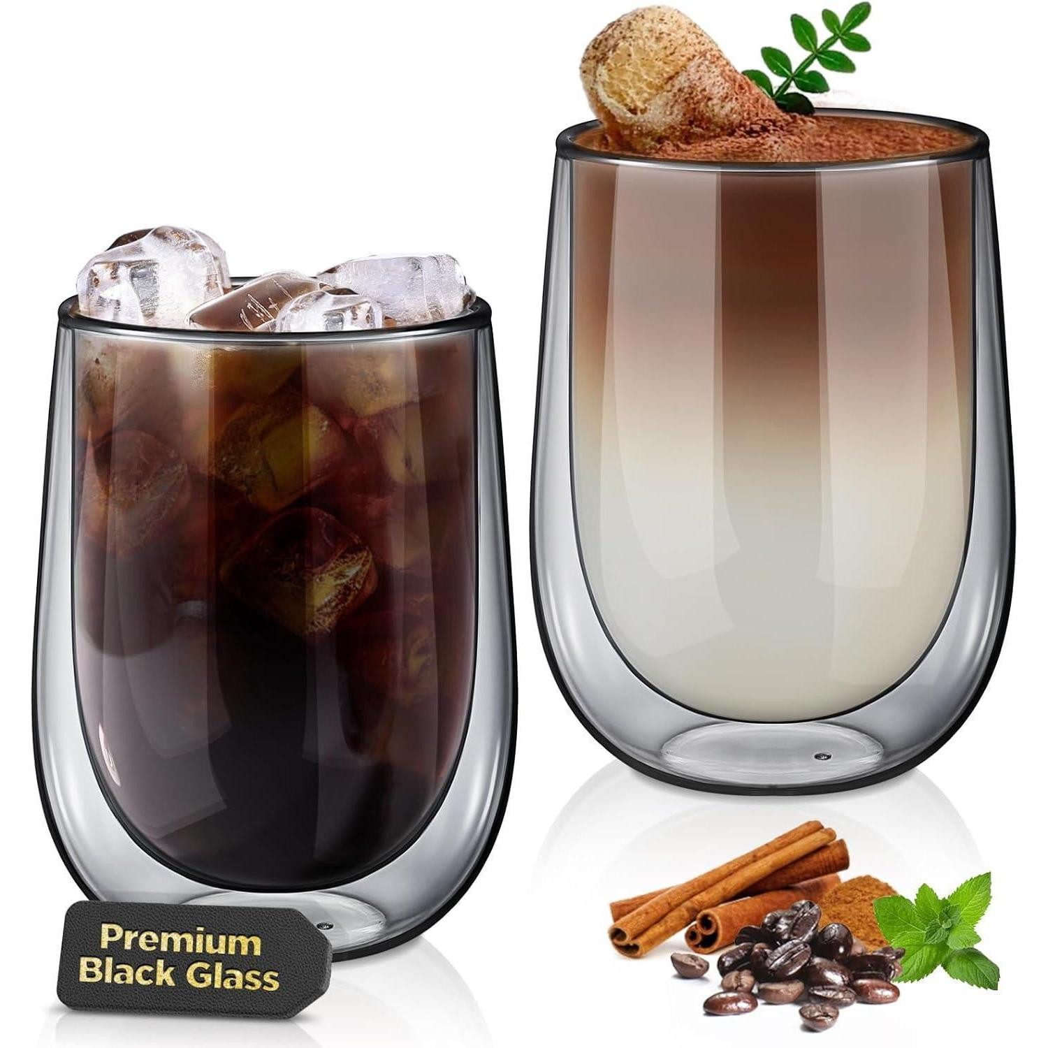 LuxusKollektion Latte-Macchiato-Glas Doppelwandige Kaffeegläser 350ml Latte Macchiato 2er Set Schwarz