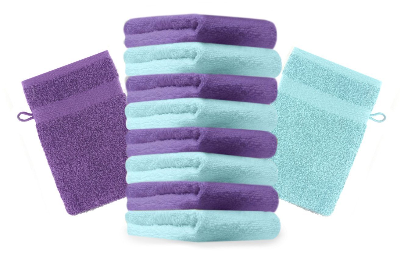 Betz Waschhandschuh 10 Stück Waschhandschuhe Premium 100% Baumwolle Waschlappen Set 16x21 cm Farbe lila und türkis