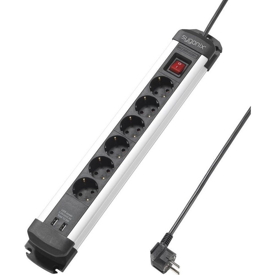 Sygonix 6-fach Steckdose mit 2 USB-A Anschlüsse und Steckdosenleiste