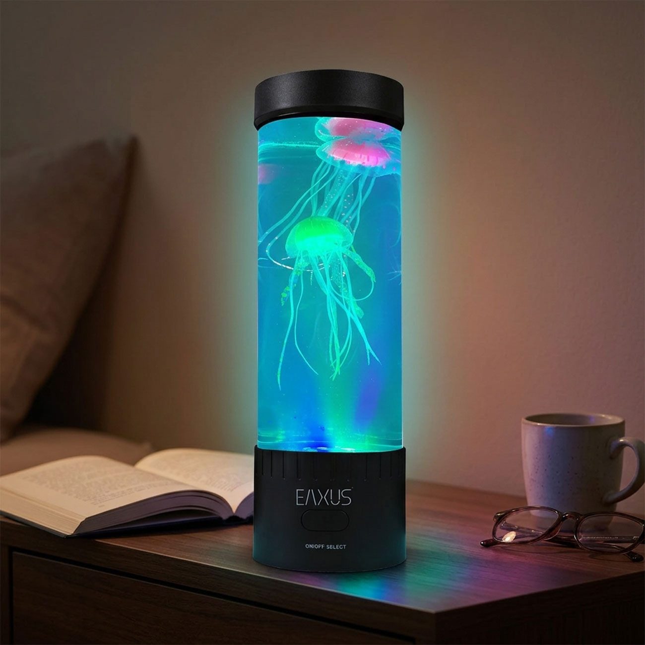 EAXUS LED Nachttischlampe Quallen LED-Stimmungsleuchte Schwarz 32x10cm: Farbwechsel & USB-Kabel