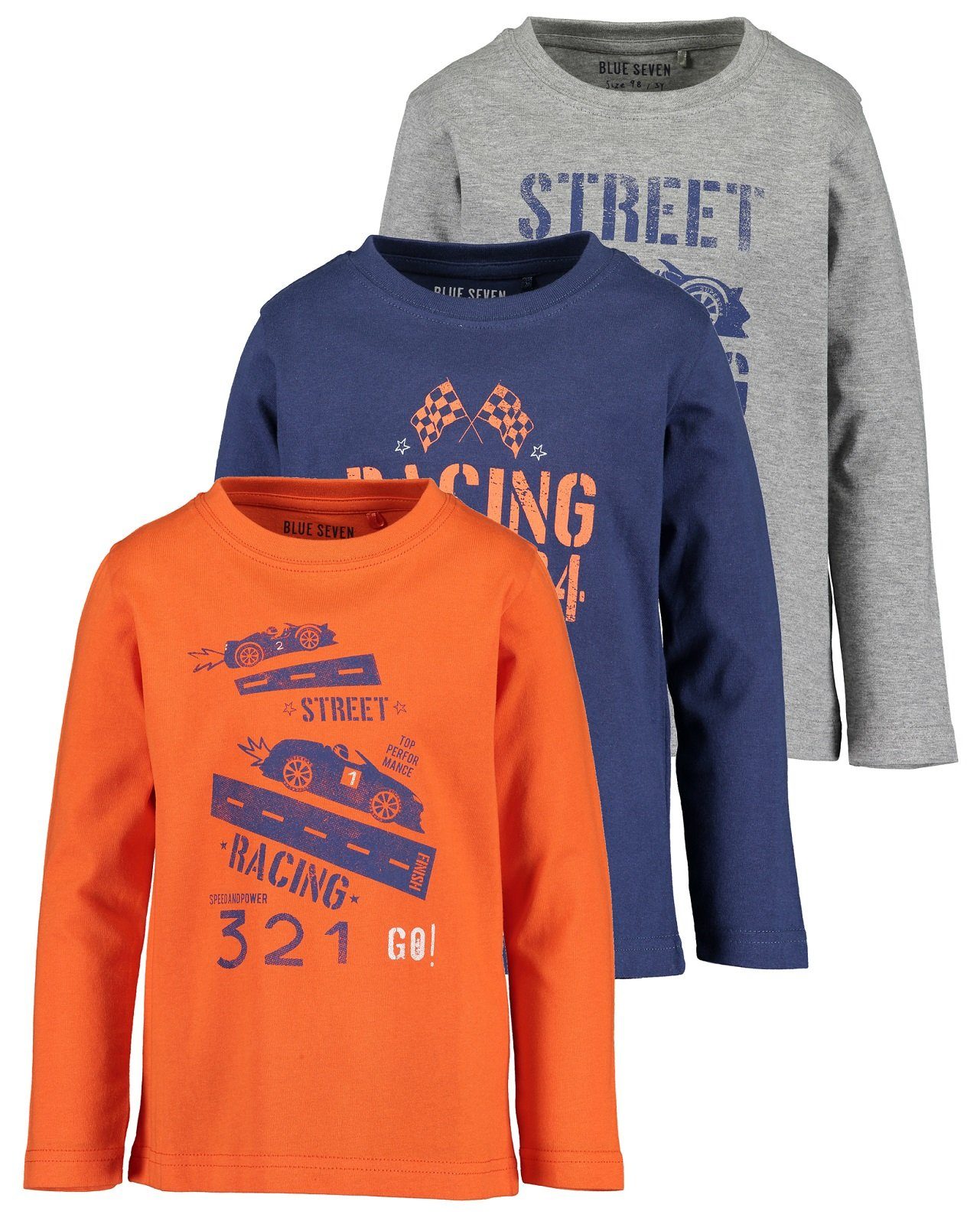 Longsleeve Blue Seven 3er Set Longsleeve mit Print "Racing"