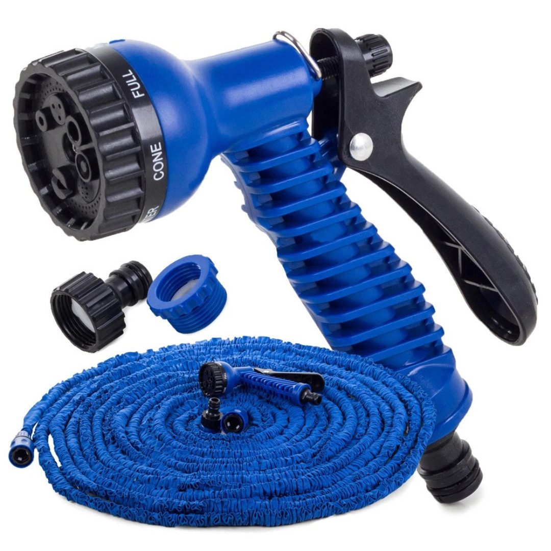 VERK GROUP Gartenschlauch Flexibler Gartenschlauch 15–60 m mit Brause 7 Funktionen, (Gartenschlauch-Set, Flexibler Gartenschlauch mit 7-fach Sprühpistole und Wasserhahnadapter), Flexibel und dehnbar; 7-fach Sprühpistole; Schnellanschluss;