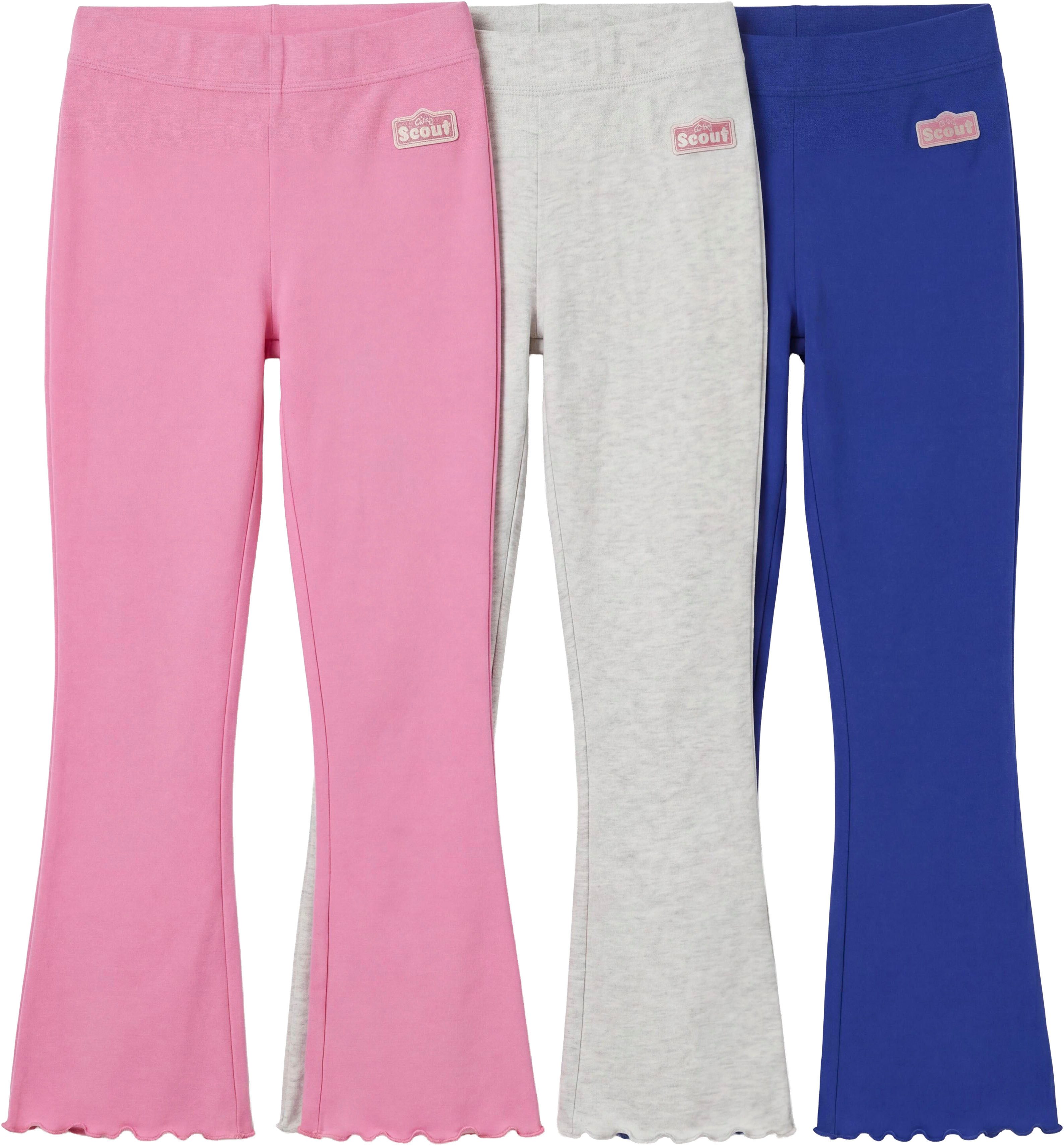 Scout Schlaghose 3er Packung Schlag-Leggings - NEU von SCOUT (Packung, 3) ausgestellte Passform, für Mädchen, mit Badge-Applikation