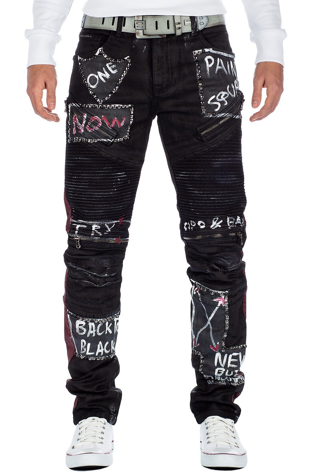 BA-CD571 Baxx Hose mit & Nieten Bikerjeans Herren und Rippenmuster Prints Cipo