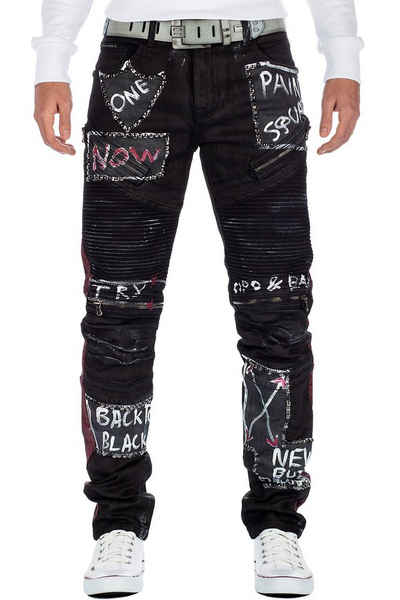 Cipo & Baxx Bikerjeans Herren Hose BA-CD571 mit Nieten Prints und Rippenmuster