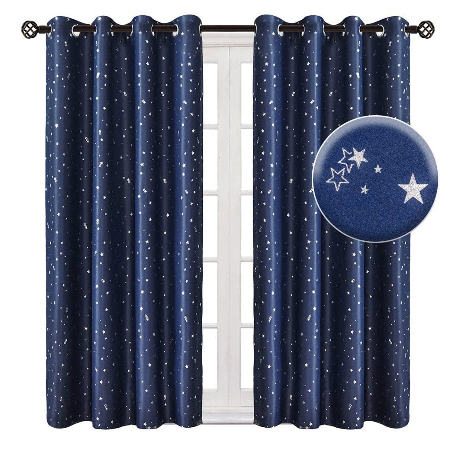 Vorhang Vorhang 2 Stück Blickdicht Verdunkelungsvorhänge mit Sterne, AUKUU blau