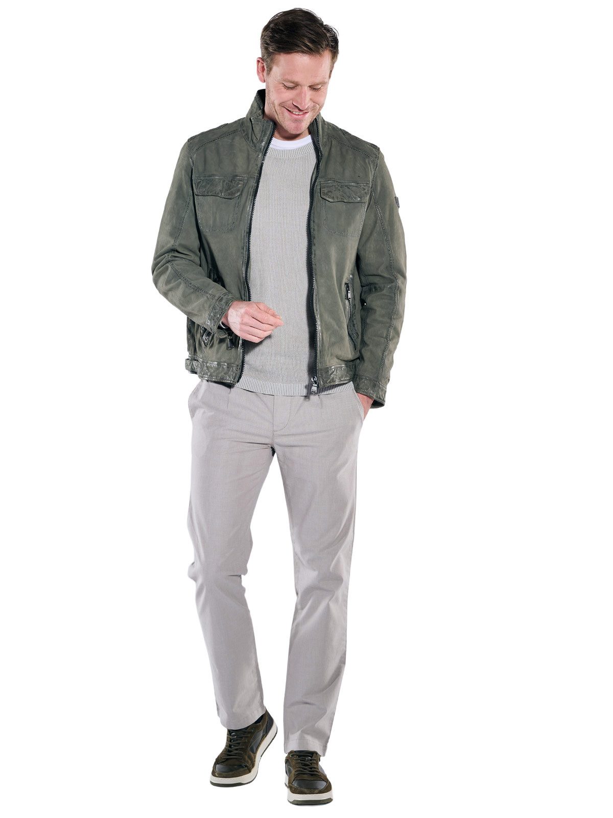 Engbers Lederjacke Herren Lederjacke mit Stehkragen, Gruen