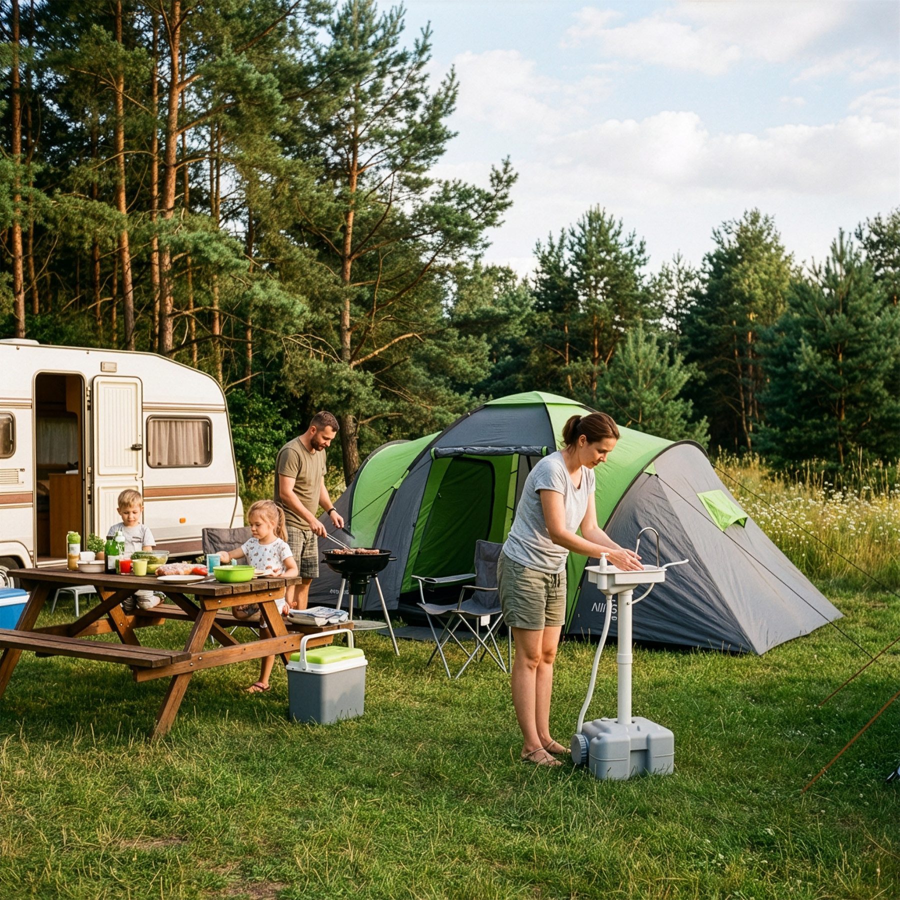 NILS CAMP Waschbecken Tragbares Camping-Waschbecken 20 l für Outdoor und Camping, Mobile Waschbecken, 20-Liter-Tank, USB-Pumpe