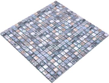 Mosani Mosaikfliesen Glasmosaik Mosaik Retro Holz Optik grau pastell blau