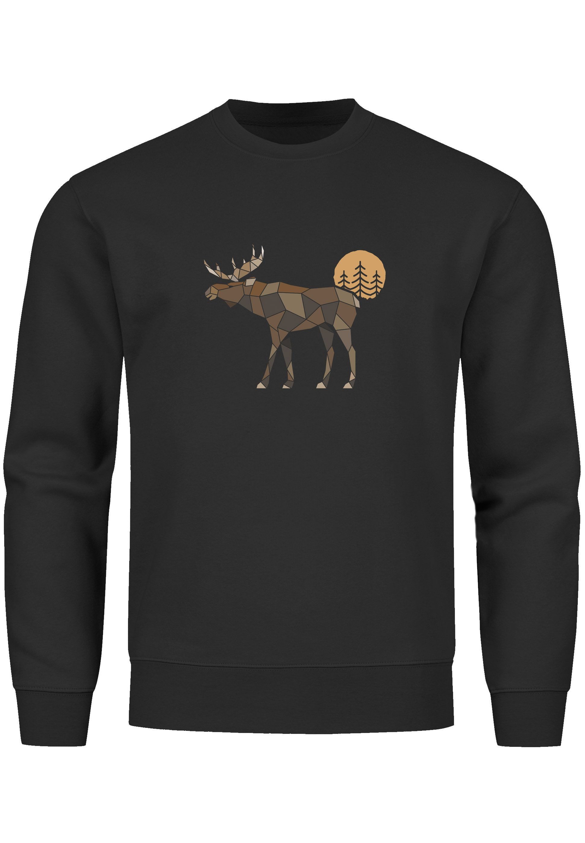 Neverless Sweatshirt Sweatshirt Herren mit Aufdruck Polygon Elch Outdoor Mo günstig online kaufen