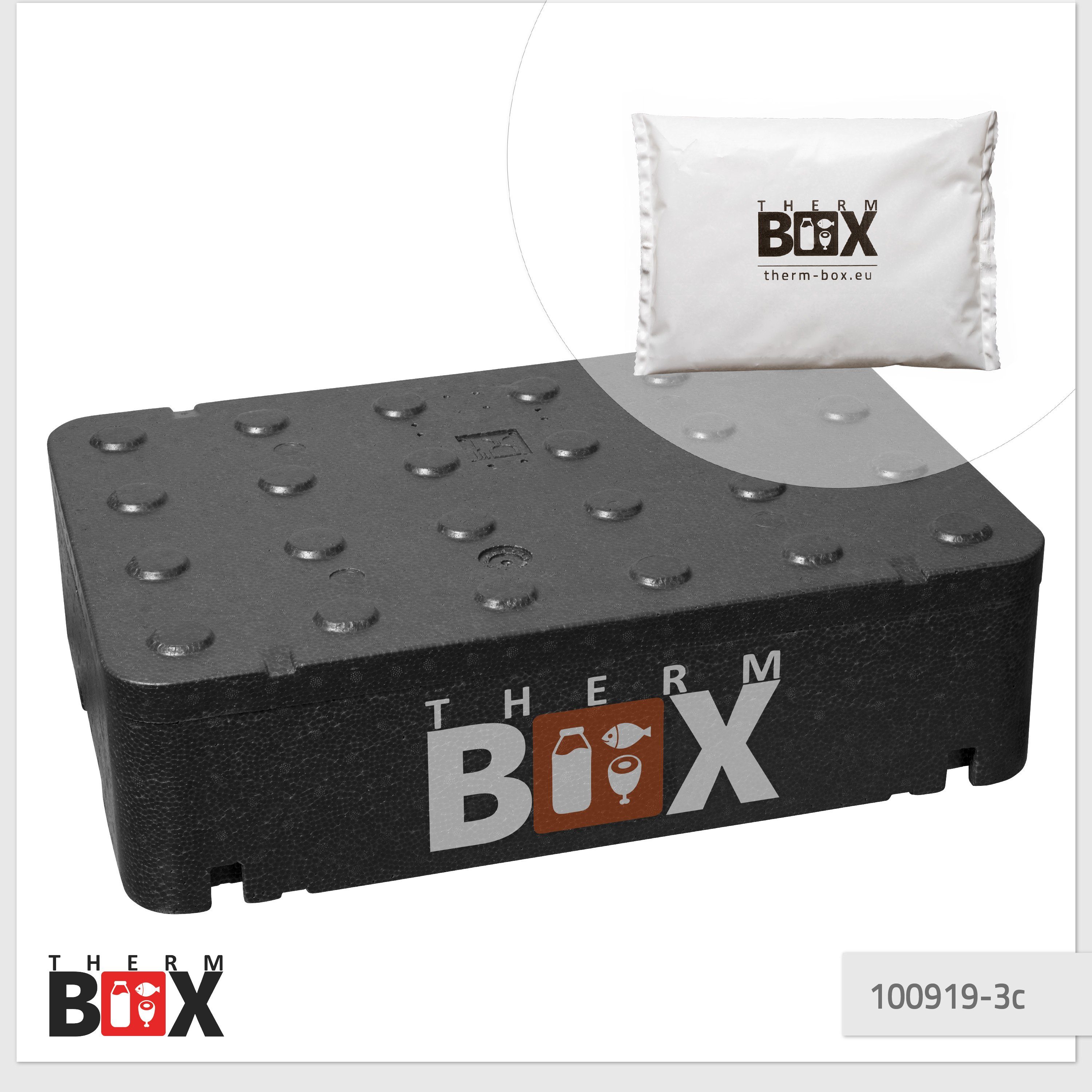 THERM-BOX Thermobehälter Profibox GNL mit Thermbox Kühlbox mit Kühlakku Kühlkissen, (0-tlg., Kühlkissen), Transportbox 54,3x34,5x11,5cm mit 3 Styropor-Piocelan, 21,5L Innen