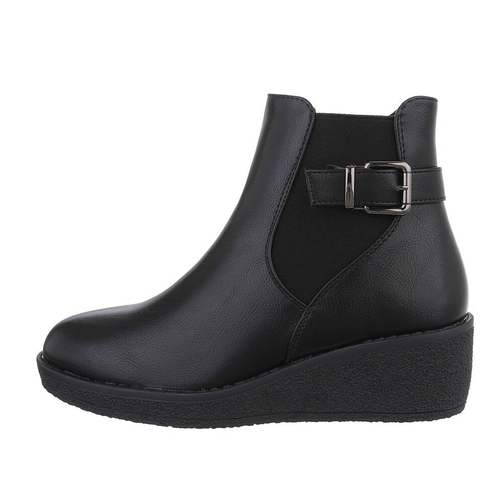 Ital-Design Damen Freizeit Keilstiefelette Keilabsatz/Wedge Keilstiefeletten in Schwarz