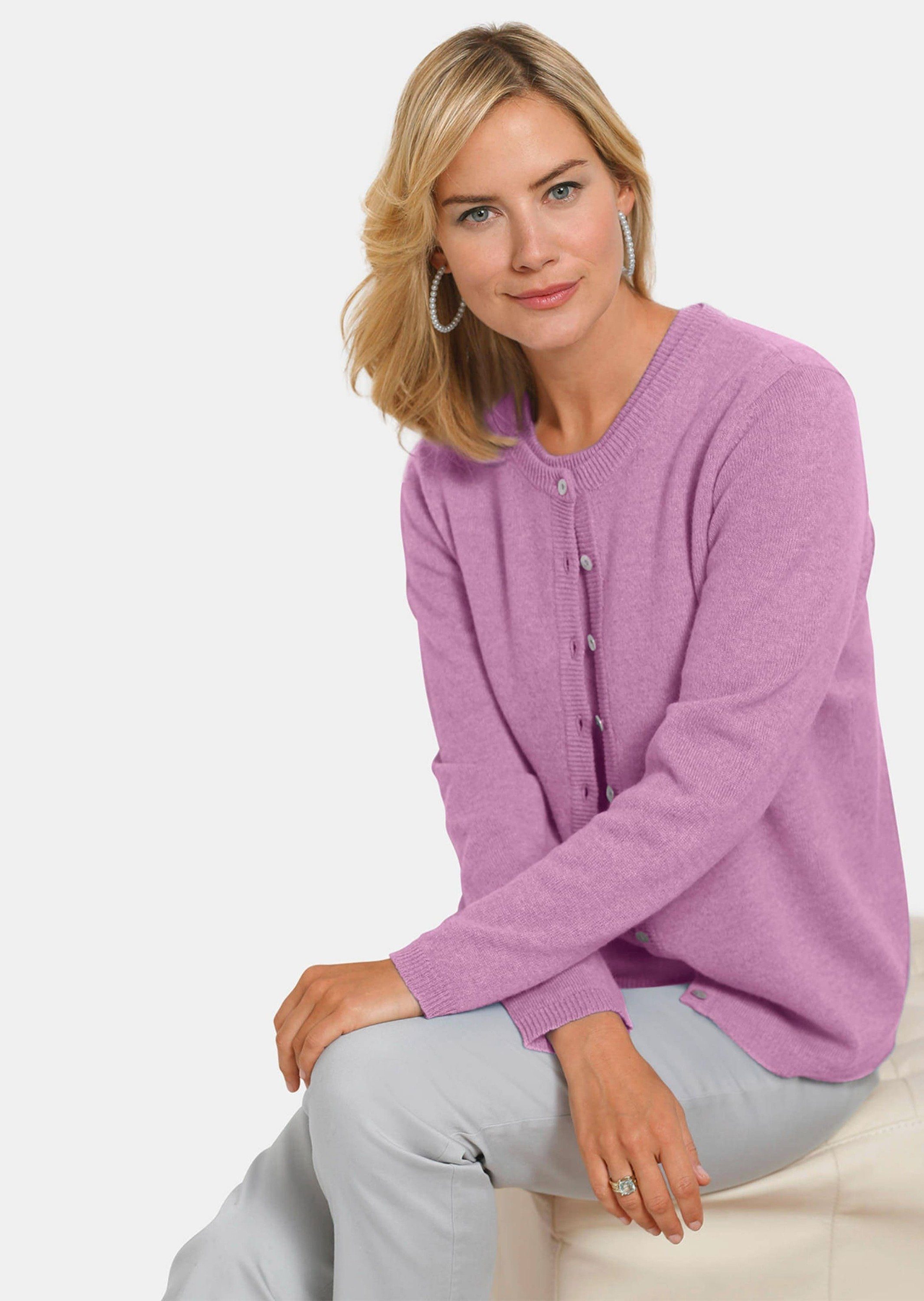 GOLDNER Strickjacke Eleganter Herbstcardigan mit Rundhals Weiche Strickjacke mit Rippenabschlüssen, Knopfleiste und Langarm