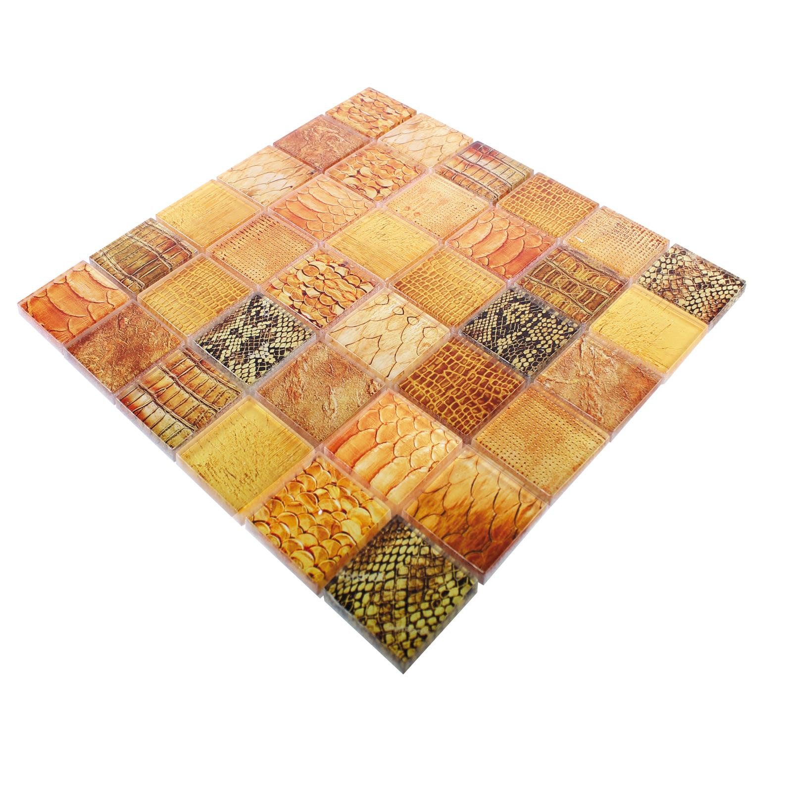 Mosafil Mosaikfliesen Glasmosaik Fliesen Python, Glas 29.800x29.800, gelb-orange, Verlegefertig auf ein Netz geklebt - Wasserfest