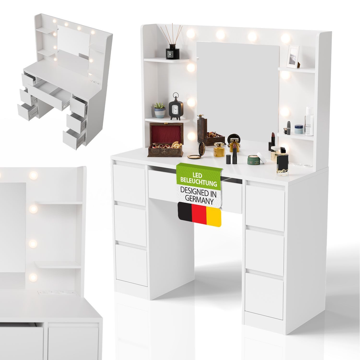 Juskys Schminktisch Malia, LED-Beleuchtung, 3 Helligkeitsstufen, günstig online kaufen