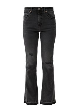 QS 5-Pocket-Jeans Jeans Reena / Slim Fit / High Rise / Flared Leg Waschung, Destroyes