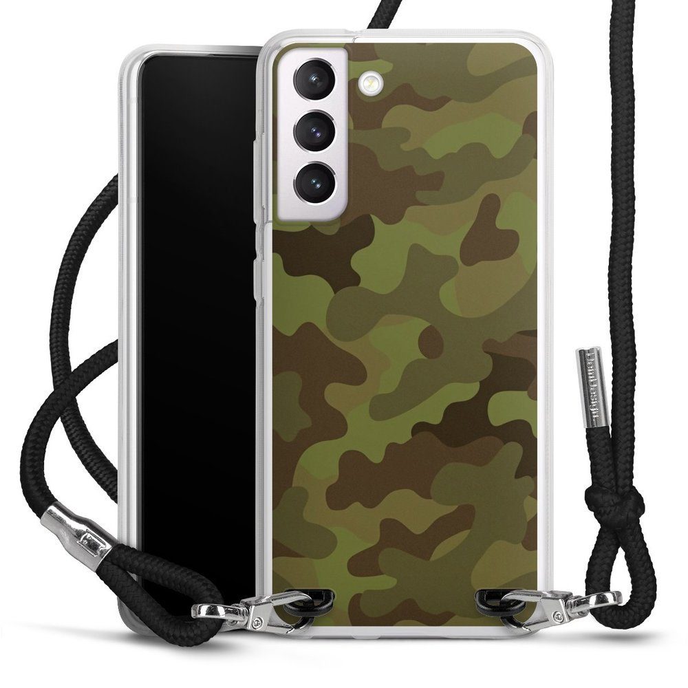 DeinDesign Handyhülle Camouflage Tarnmuster Military Denim Camo, Samsung Galaxy S21 FE 5G Handykette Hülle mit Band Case zum Umhängen