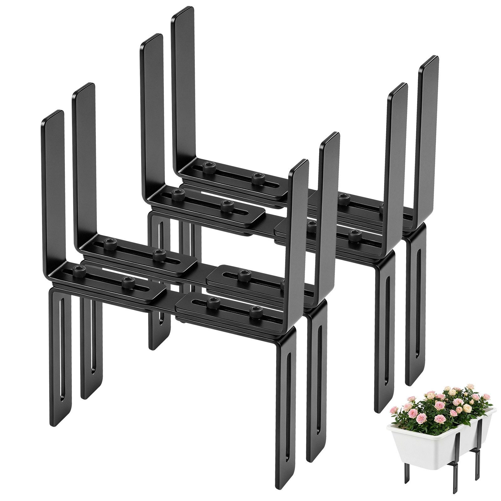 QUBEBU Blumenkastenhalter Blumenkastenhalter H-Form, Blumenkastenhalterung für Balkon, Geländer, Kasten Halter für Blumenkasten 15–27 cm, Balkongeländer 1,5–32 cm, 4-St., Balkonkasten Halterung für Balkongeländer, ohne Bohren, Robuster