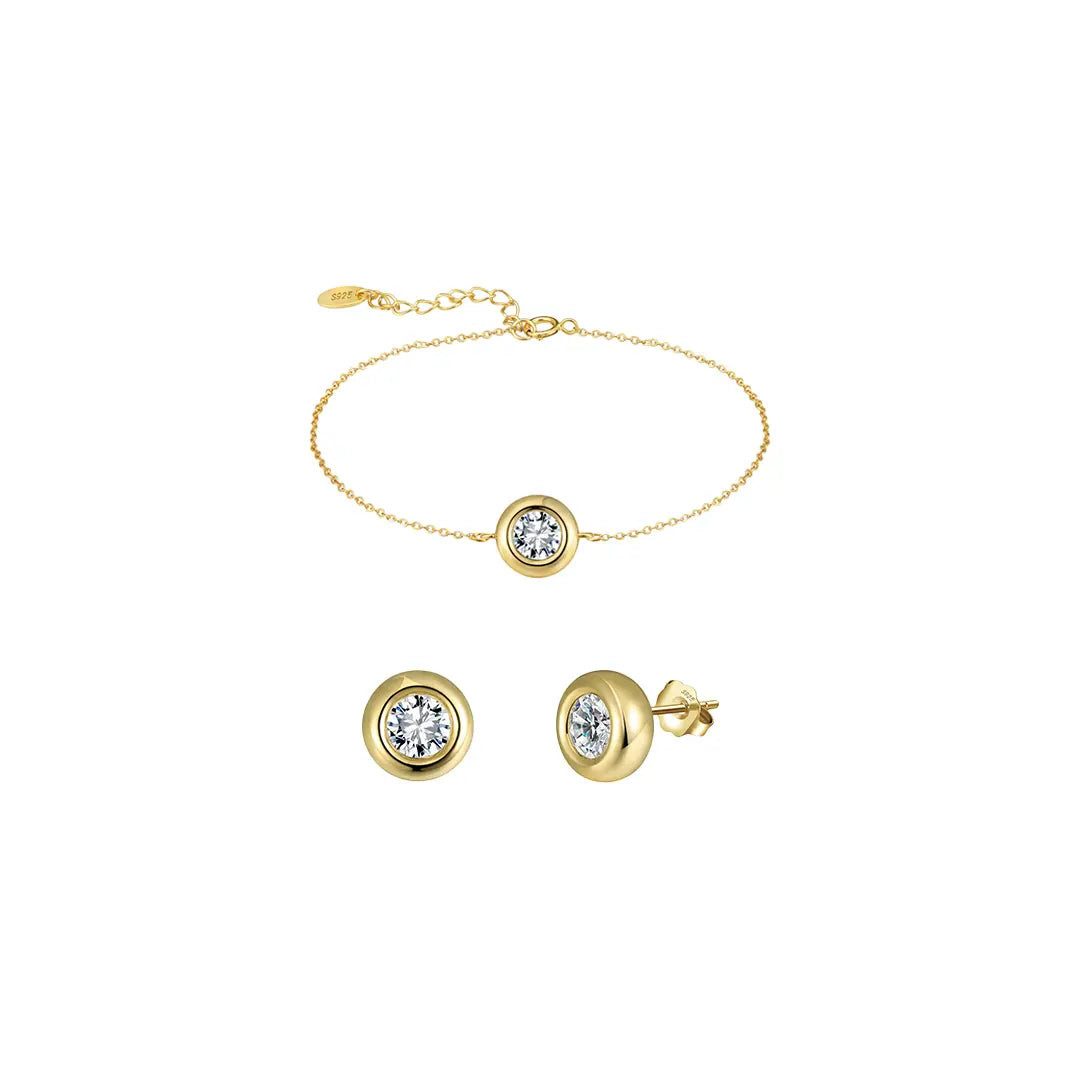 Suzan Gold Schmuckset 925 Silber vergoldet Zirelle Zirkonia rund