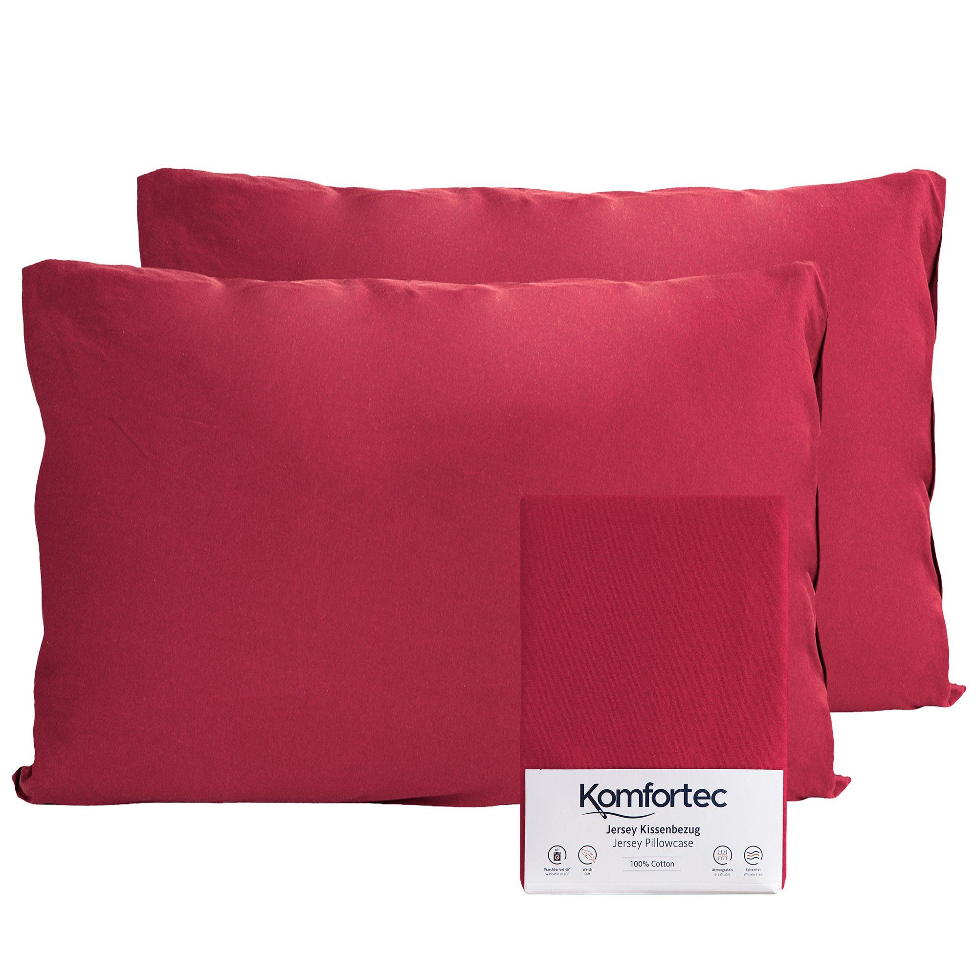 Komfortec Kissenbezug 100% Baumwolle, 150 g/m², (2 Stück), 40 x 60 cm, Kissenhülle, Superweicher Premium Jersey Kopfkissenbezug