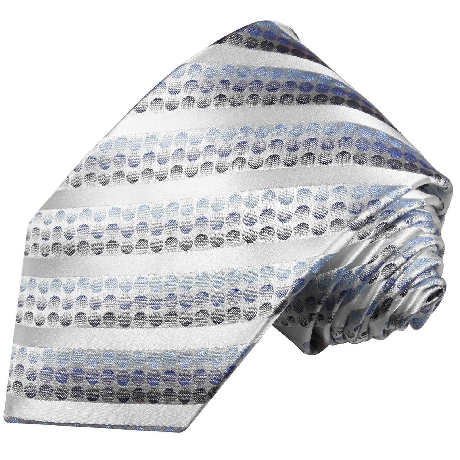 Paul Malone Krawatte Herren Seidenkrawatte mit Tuch modern Streifen gepunktet 100% Seide (Set, 2-St., Krawatte mit Einstecktuch) Schmal (6cm), blau silber 602