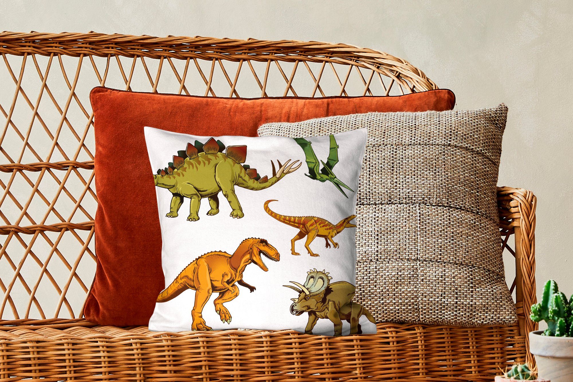 MuchoWow Dekokissen Dinosaurier Schlafzimmer, - Deko, - Sofakissen Zeichnung Wohzimmer, Füllung Zierkissen Jungen - Kinder, mit für