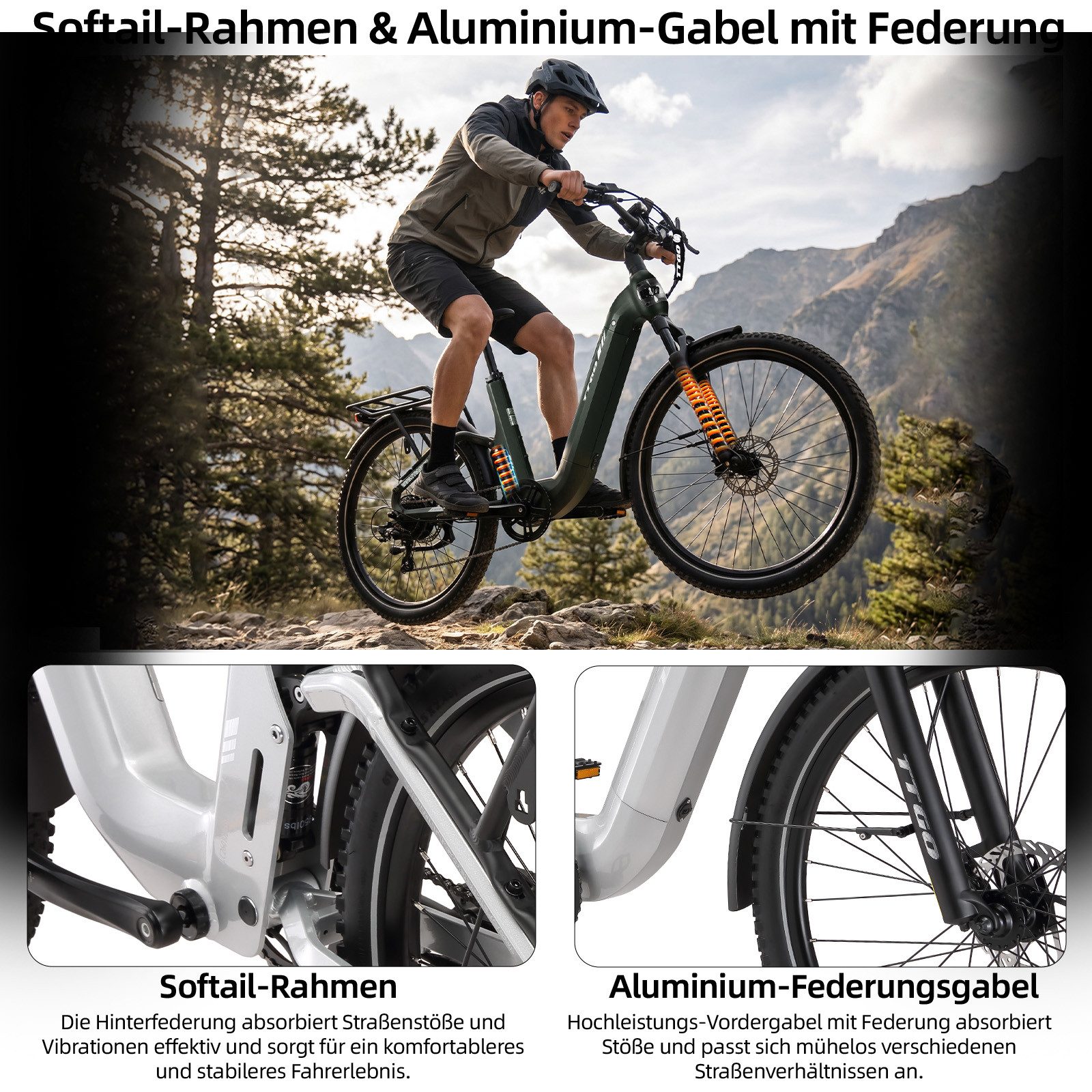 TTGO E-Bike Cityrad 28 Zoll, Fully, Vollfederung, 120km, Drehmomentsensor, mit Bremslicht, 7 Gang Shimano, Kettenschaltung, Heckmotor, 720 Wh, (Farb-LCD-Display, Hydraulische Scheibenbremsen, 5 Stufen), Lockout-Federgabel, 70Nm, Pedelec, Elektrofahrrad für Damen und Herren