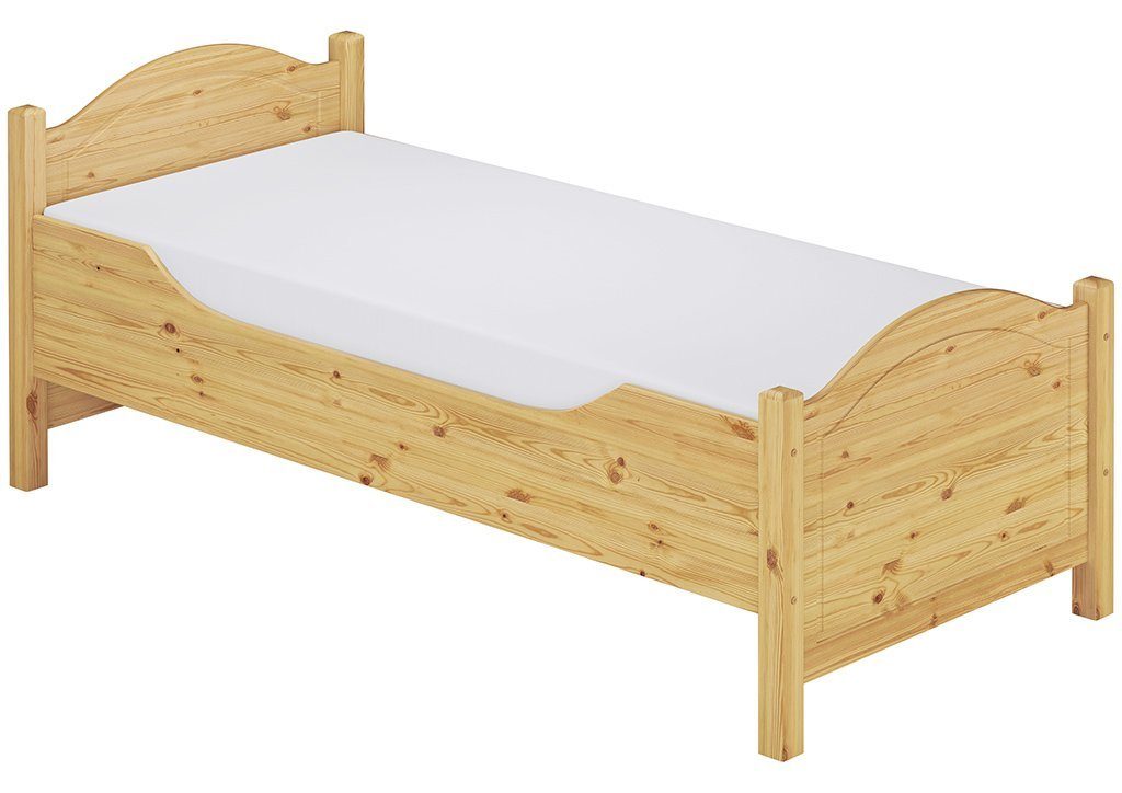 ERST-HOLZ Bett Hohes Holzbett Kiefer massiv 90x200 mit Federleisten und Matratze, Kieferfarblos lackiert