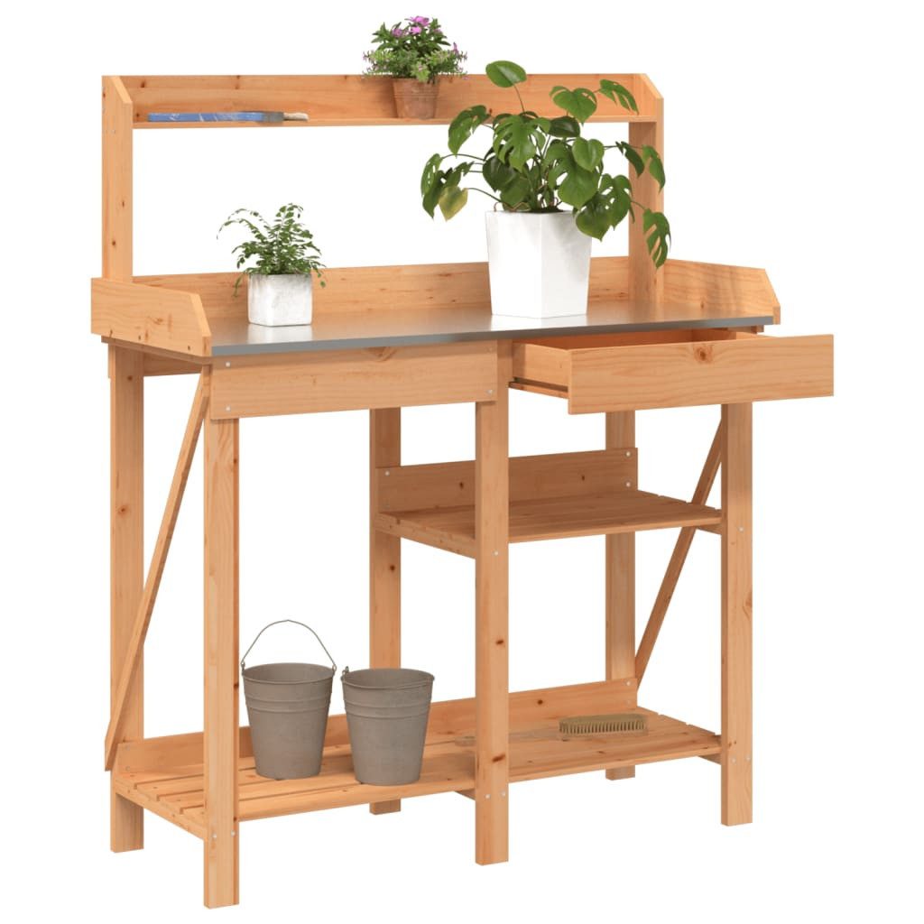 vidaXL Pflanztisch Braun Pflanztisch mit Ablagen Arbeitstisch Garten Holz 110 cm