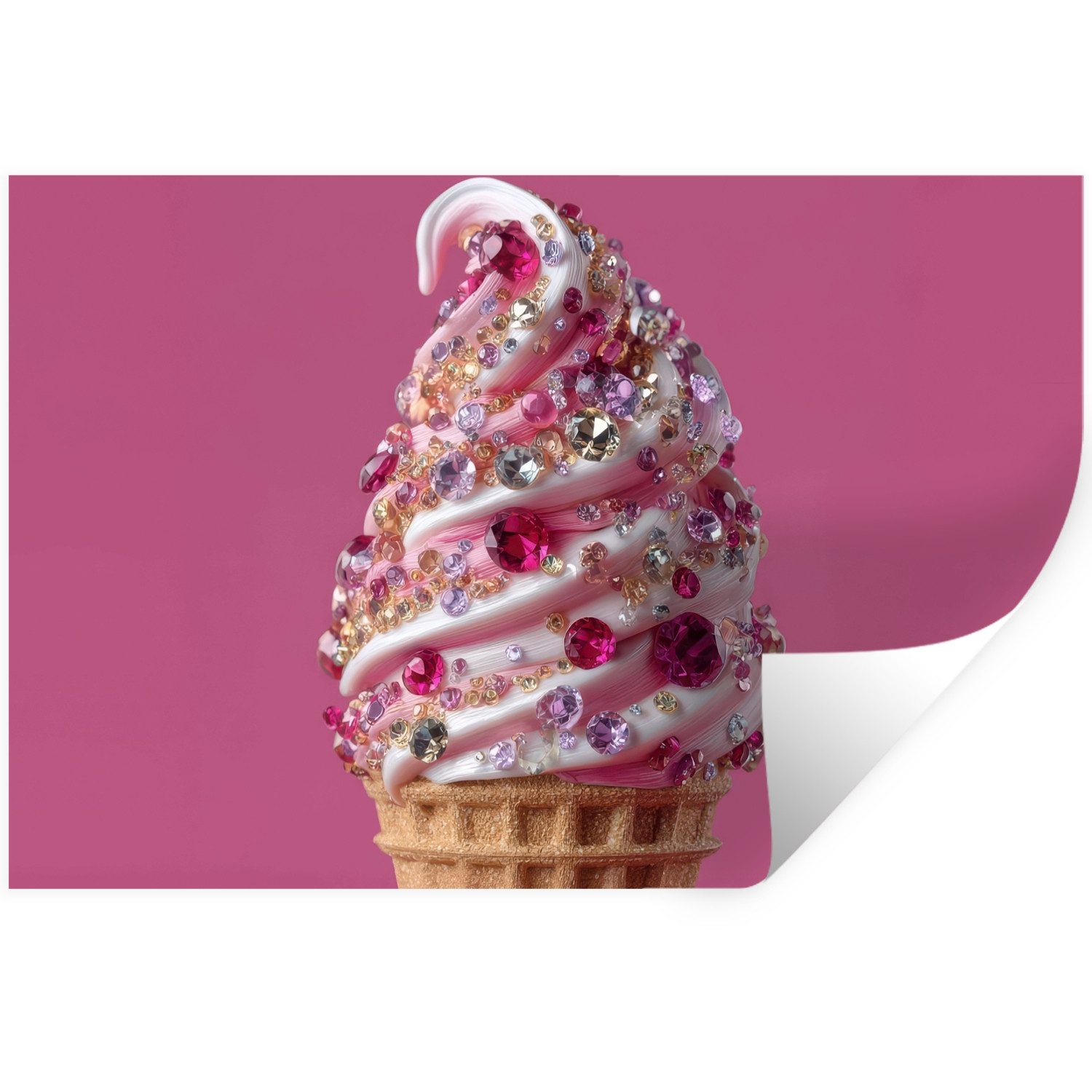 MuchoWow Wandsticker Softeis - Edelsteine - Rosa - Waffel (1 St), Wanddeko, Aufkleber, Wandtattoo, 120x80 cm