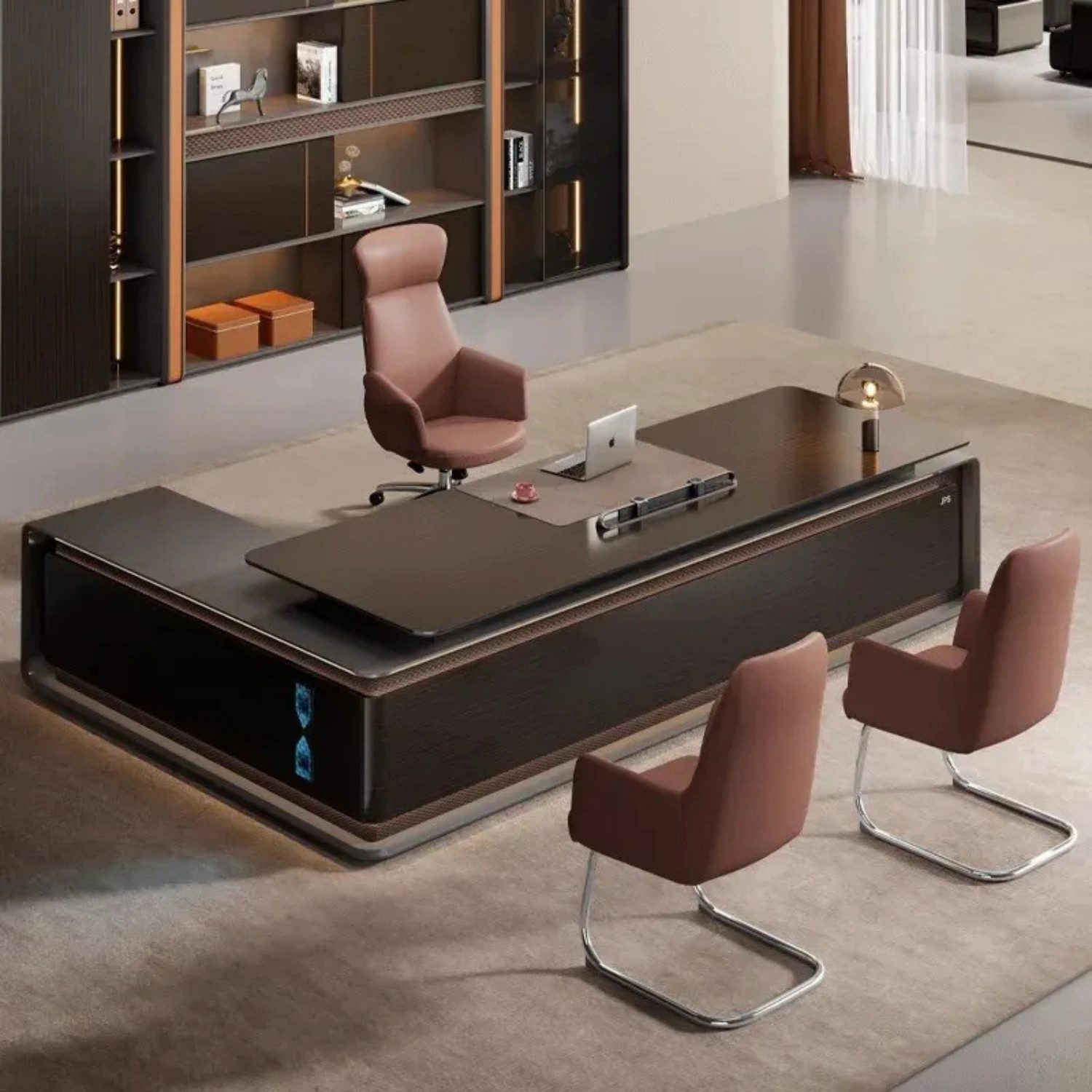 Schreibtisch SCHREIBTISCH Luxus Executive Desk 280 cm Bürotisch mit Ladeleiste
