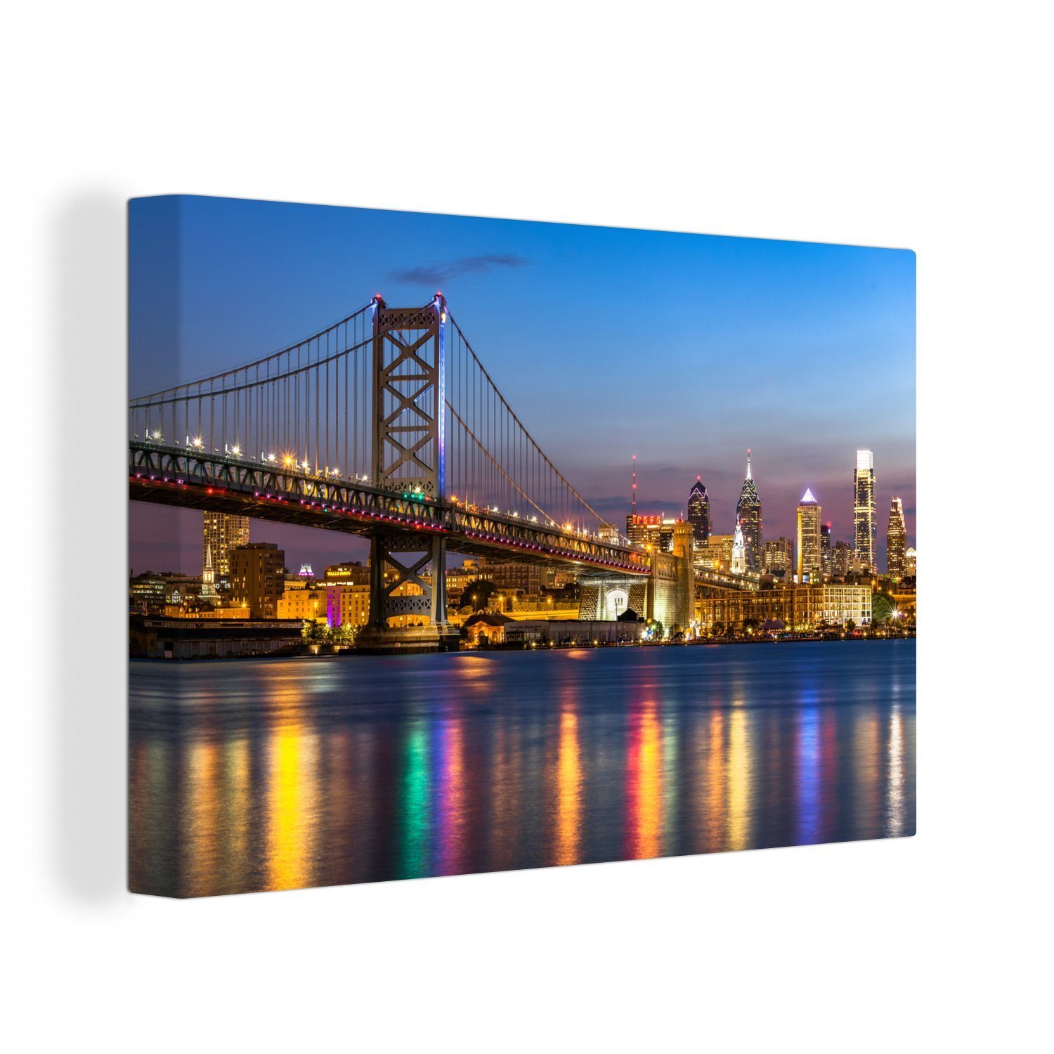 OneMillionCanvasses® Leinwandbild Philadelphia - Brücke - Licht, (1 St), Wandbild Leinwandbilder, Aufhängefertig, Wanddeko, 30x20 cm