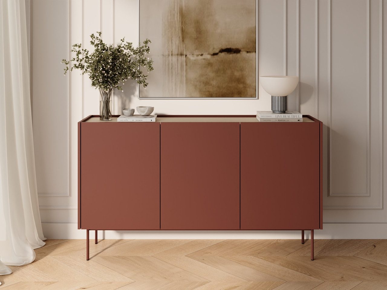 GrainGold Kommode Drevo (Set, Kommode, Metallfüße), Breite 144 cm, Metallbeine, abgesenkte Arbeitsplatte, Modern Stil