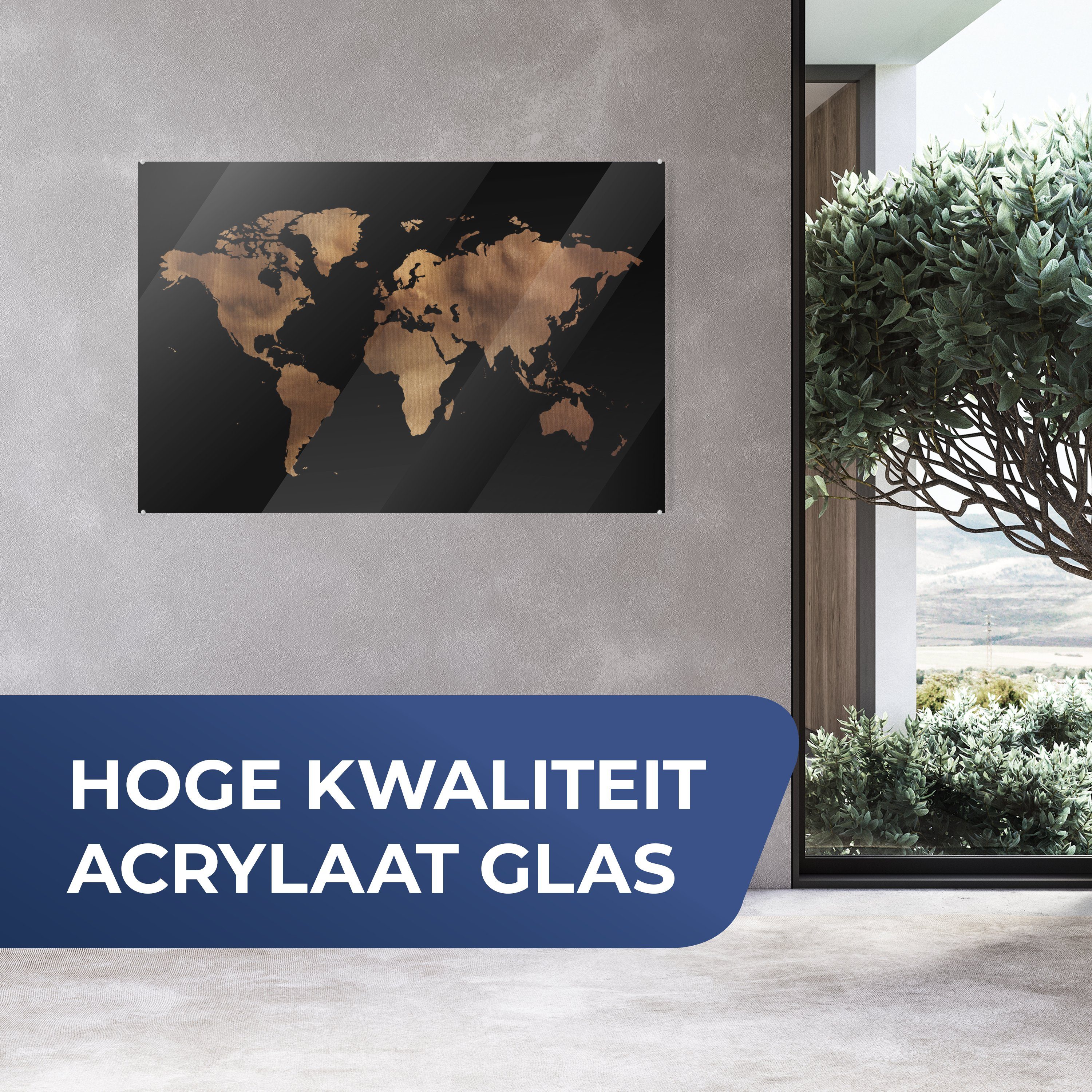 MuchoWow Acrylglasbild Weltkarte - Schwarz - günstig online kaufen