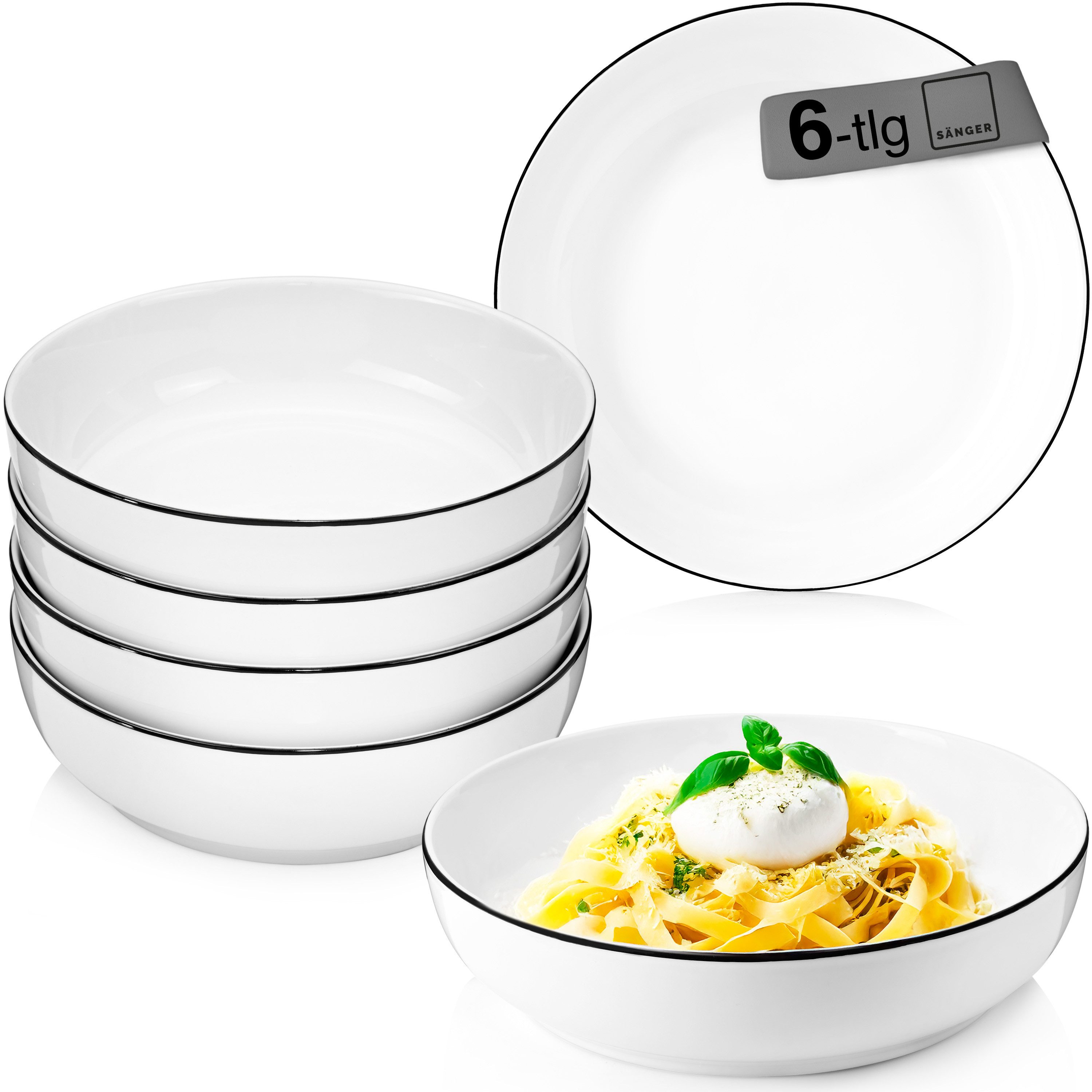SÄNGER Teller Marlo, (6 St), Marlo Black Rim, Pastaschalen, Porzellan, PREMIUM COLLECTION