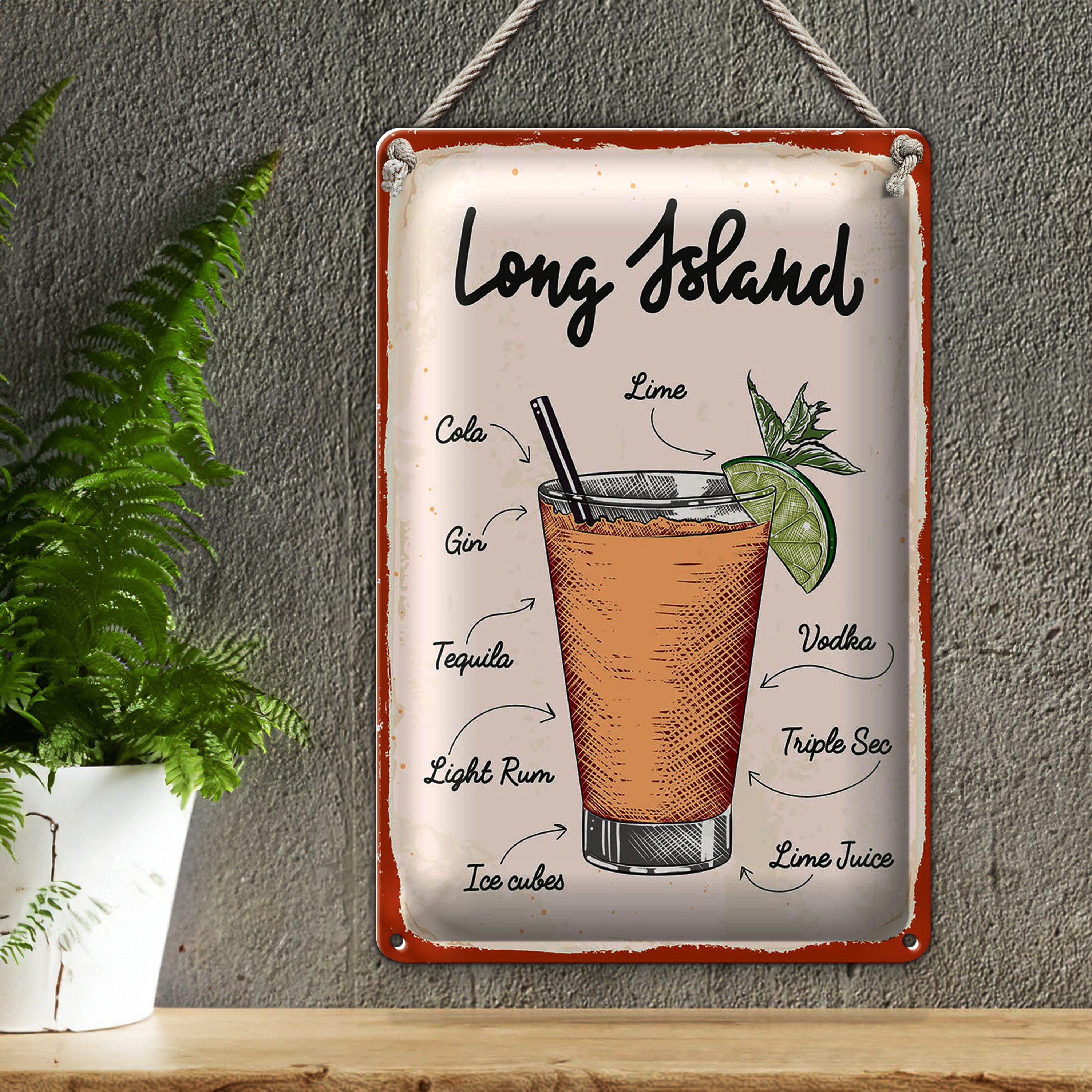 Roomando Metallschild Blechschild Rezept Long Island Cocktail Recipe 20x30cm