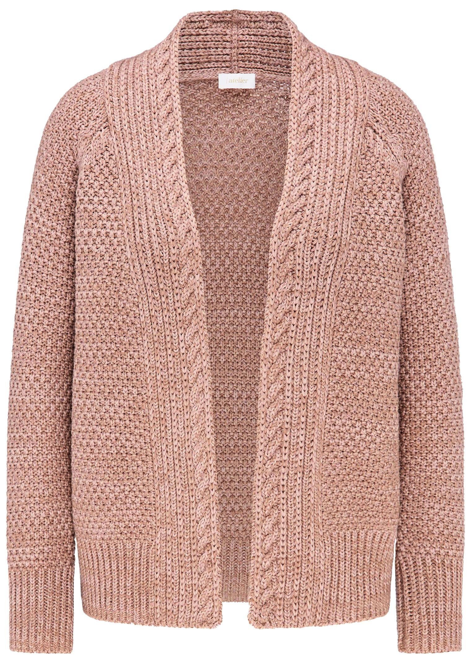 / Kurzgröße: in Strickjacke Grobstrick melange GOLDNER Strickjacke taupe Zeitlose