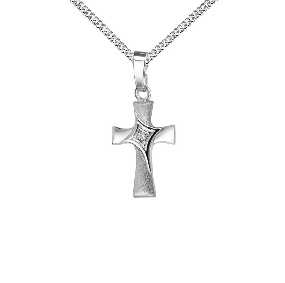 JEVELION Kreuzkette Kreuzanhänger 925 Silberkreuz mit Zirkonia - Made in  Germany (Silberanhänger, für Damen und Kinder), Mit Silberkette 925 - Länge  wählbar 36 - 70 cm oder ohne