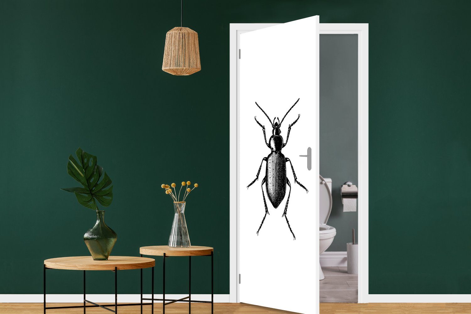 MuchoWow Türtapete Käfer - Tiere - - cm 75x205 für (1 bedruckt, weiß, St), Matt, Fototapete Vintage Tür, Türaufkleber, Schwarz und