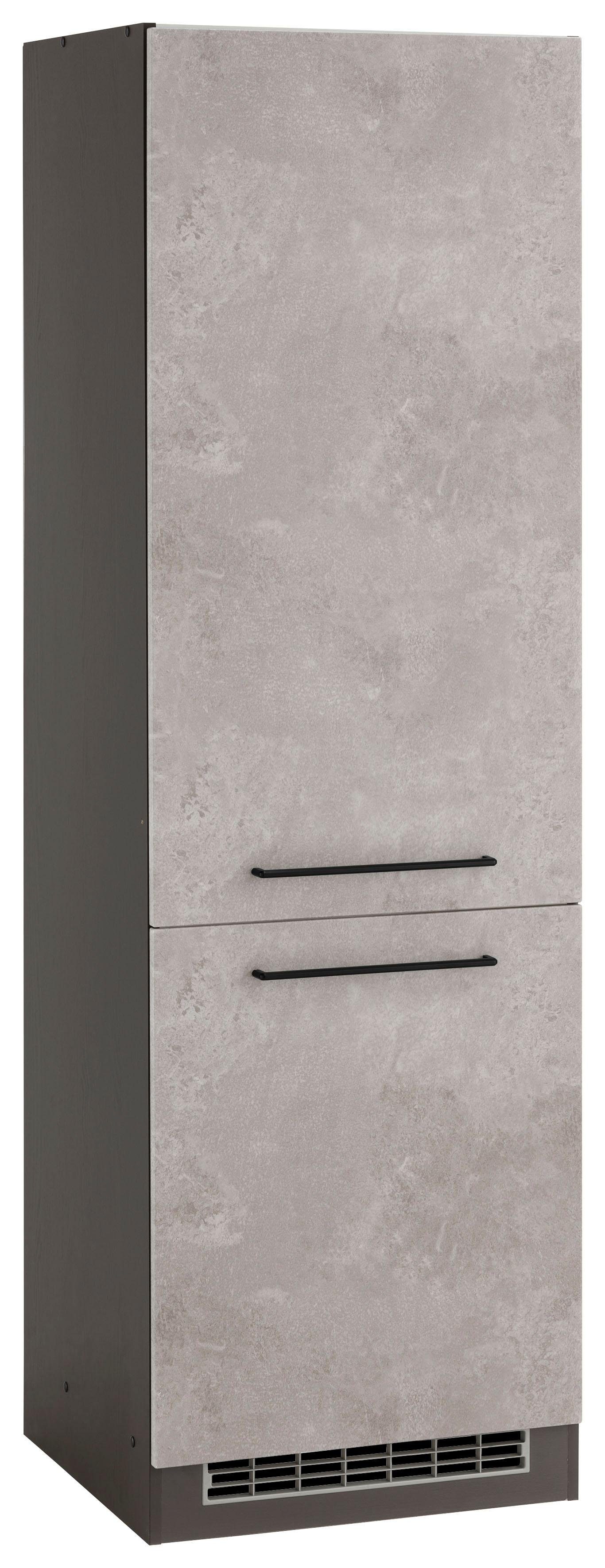 HELD MÖBEL Kühlumbauschrank Tulsa 60 cm breit, 200 cm hoch, 2 Türen, schwarzer Metallgriff, MDF Front betonfarben hell | grafit