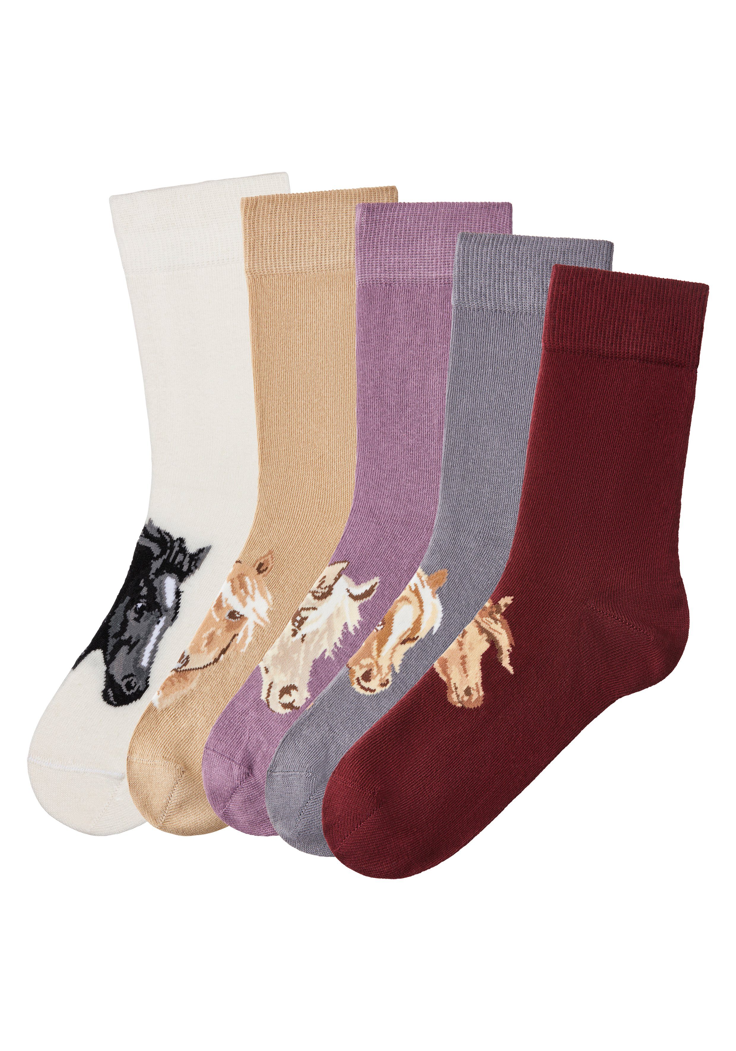 H.I.S Socken verschiedenen mit (5-Paar) Pferdemotiven