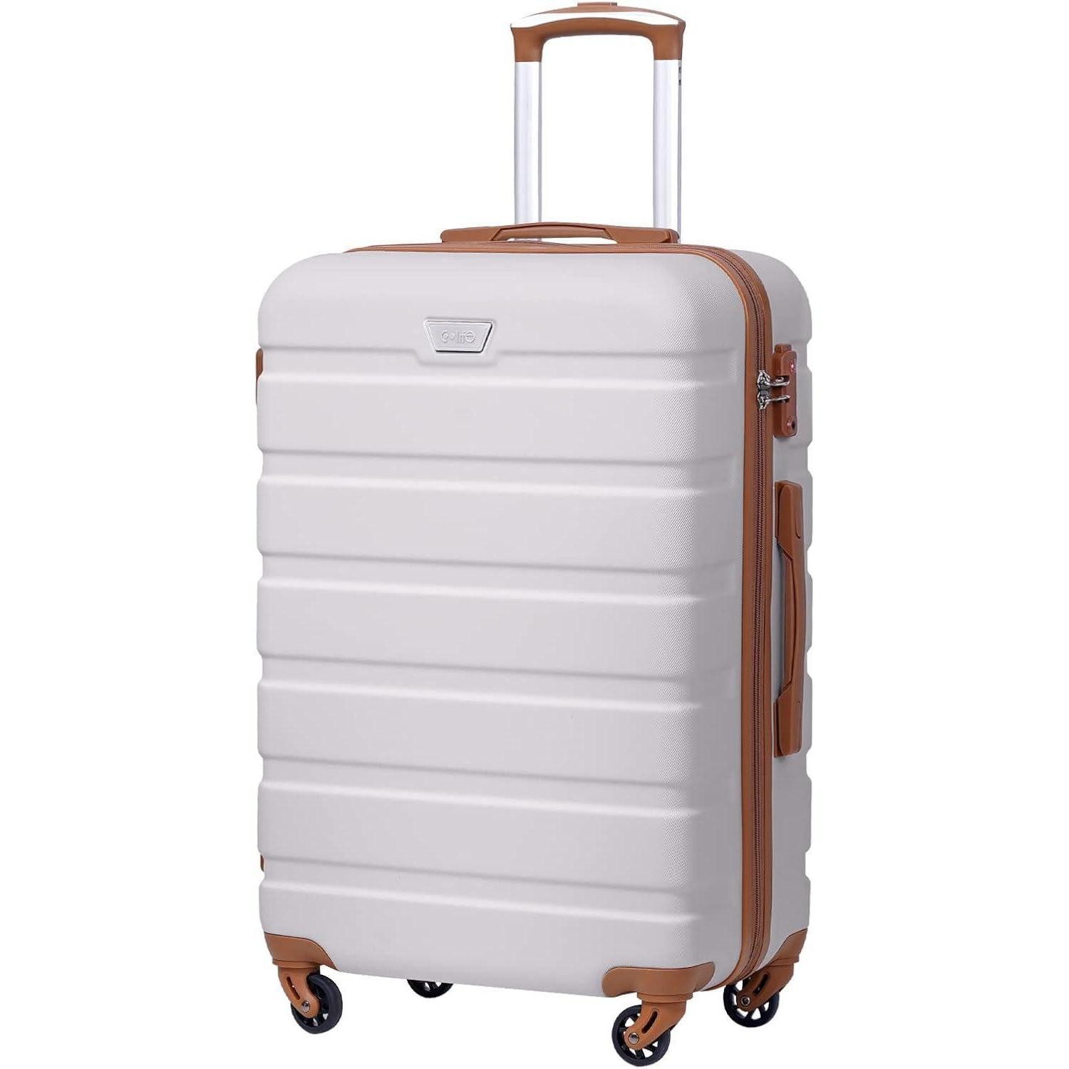 LuxusKollektion Handgepäck-Trolley Koffer Hartschalenkoffer Handgepäck TSA Schloss Handgepäck Weiß Braun