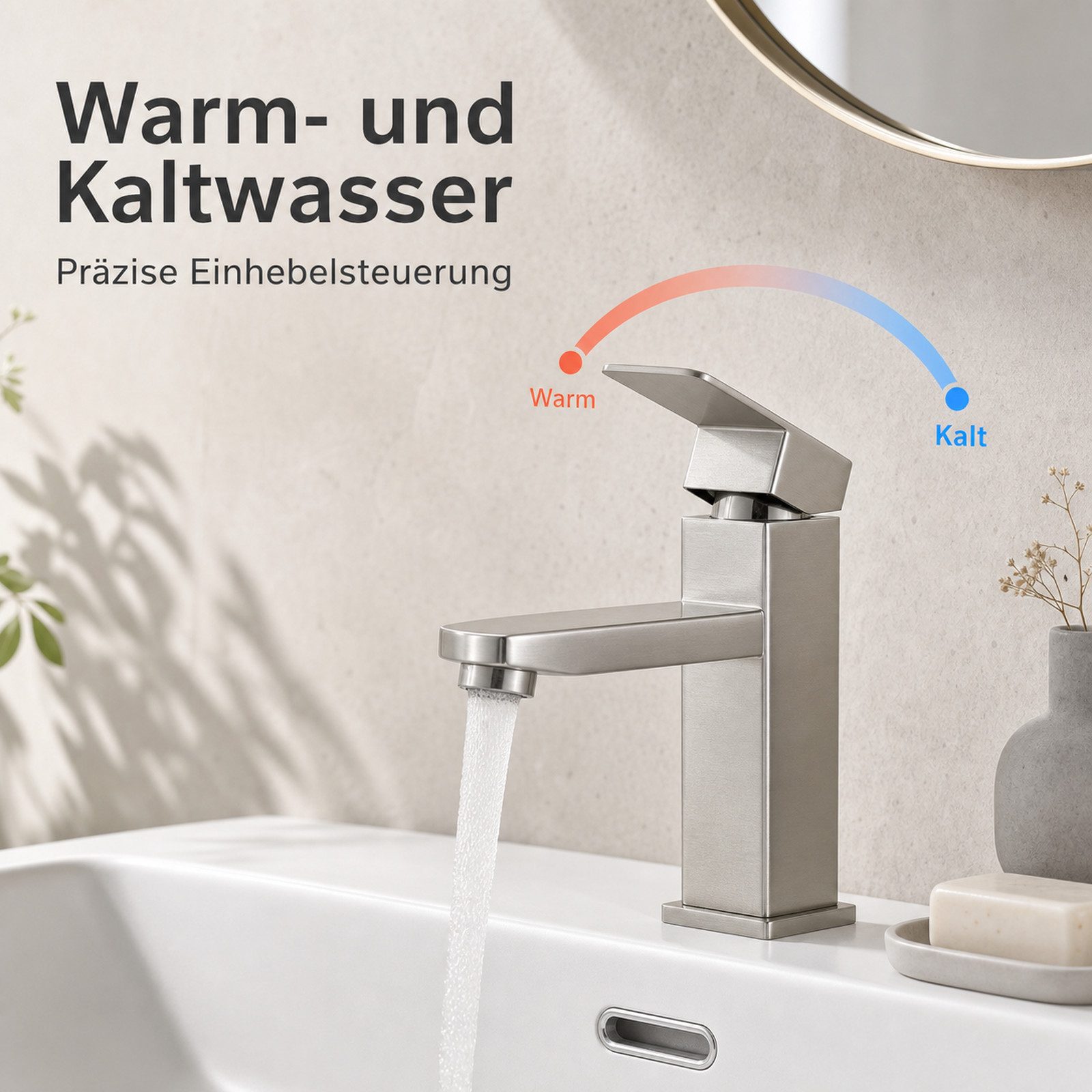 Ledklang Waschtischarmatur Spülbecken Silber/Schwarz Hochdruck Mischbatterie Hochdruck-Armatur aus Edelstahl für Waschbecken & Bad – Bild 4 von 5