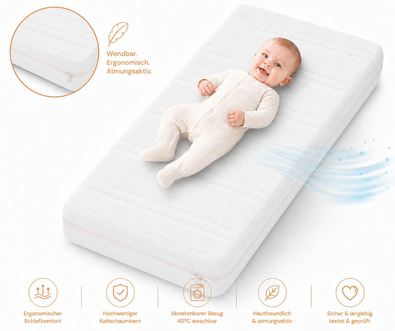 Kindermatratze Easy Active Kindermatratze – Kaltschaum mit atmungsaktivem Bezug, Best for Kids, 10 cm hoch, (1-teilig, 1-teilig), ergonomischer Kaltschaumkern f – Bild 2 von 5