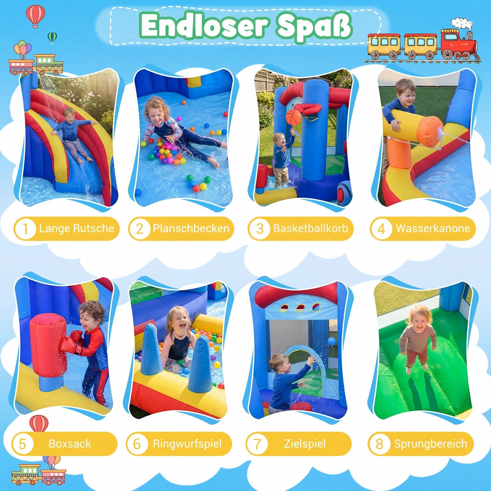 COSTWAY Hüpfburg, (1-tlg), mit Wasserrutsche, Ozeanbälle, Planschbecken, für Kinder