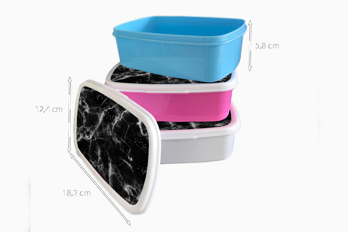 MuchoWow Lunchbox Marmor Kunststoff, für Weiß, Snackbox, Brotbox rosa - - Schwarz Erwachsene, Kalkstein - (2-tlg), Brotdose Mädchen, Kunststoff Kinder